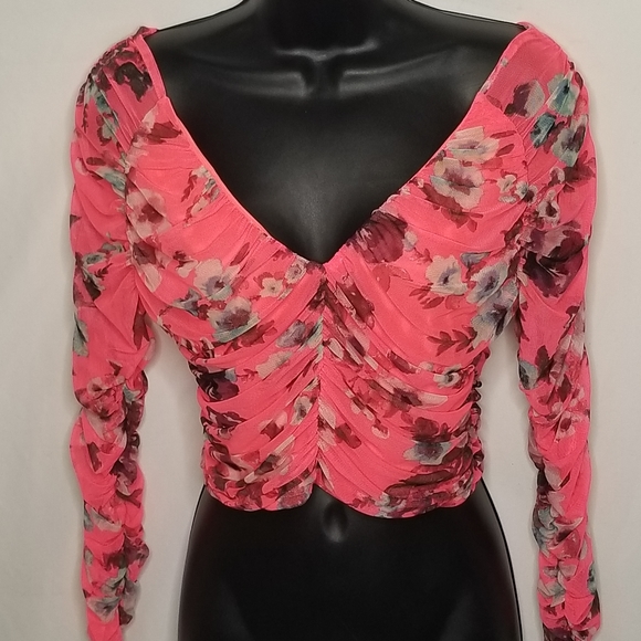 Free Press ruched mesh crop top floral - Picture 3 of 10